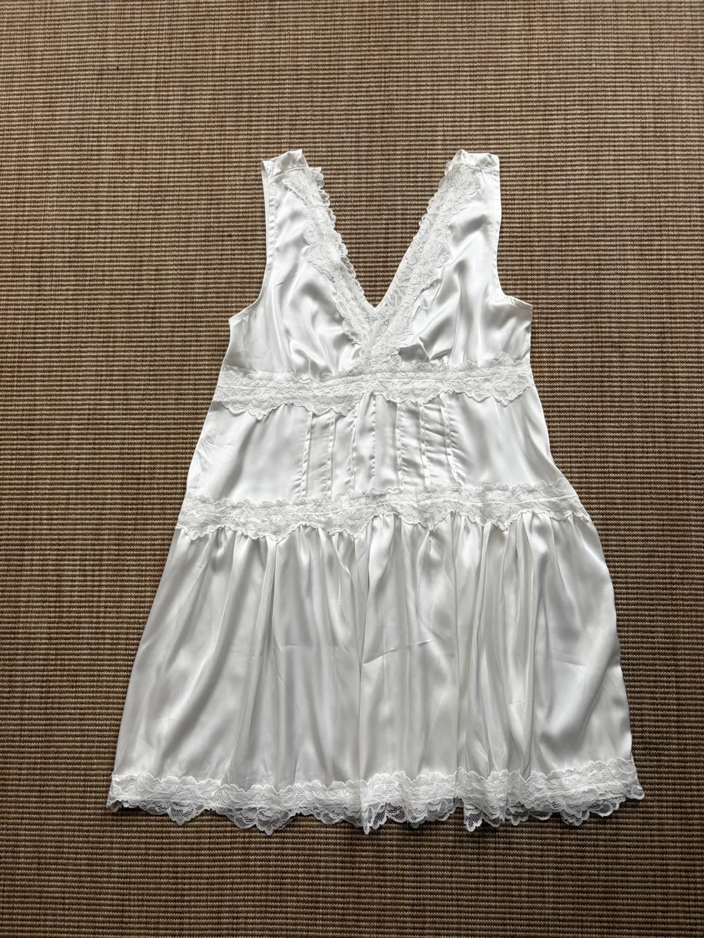 White Lace Trim V-Neck Mini Dress
